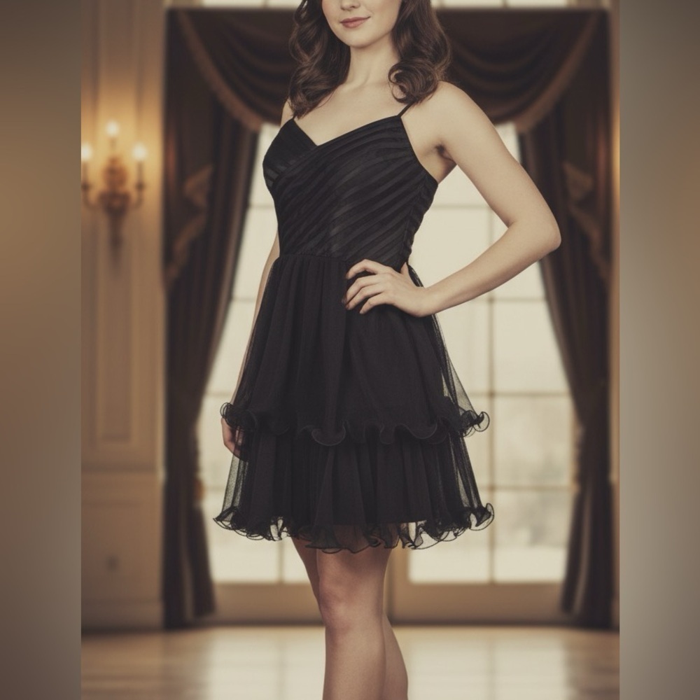 Guess by Marciano Mesh Frill Black Dress